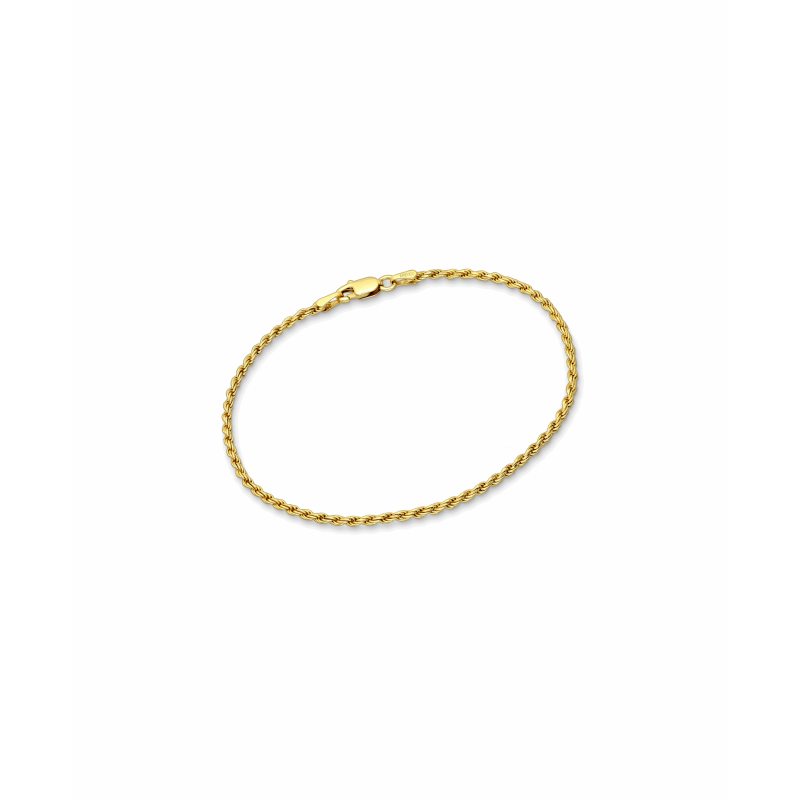 925 Sterling Silver Rope Bracelet, Plated with 0.5 Micron 18k Yellow Gold 1.8mm