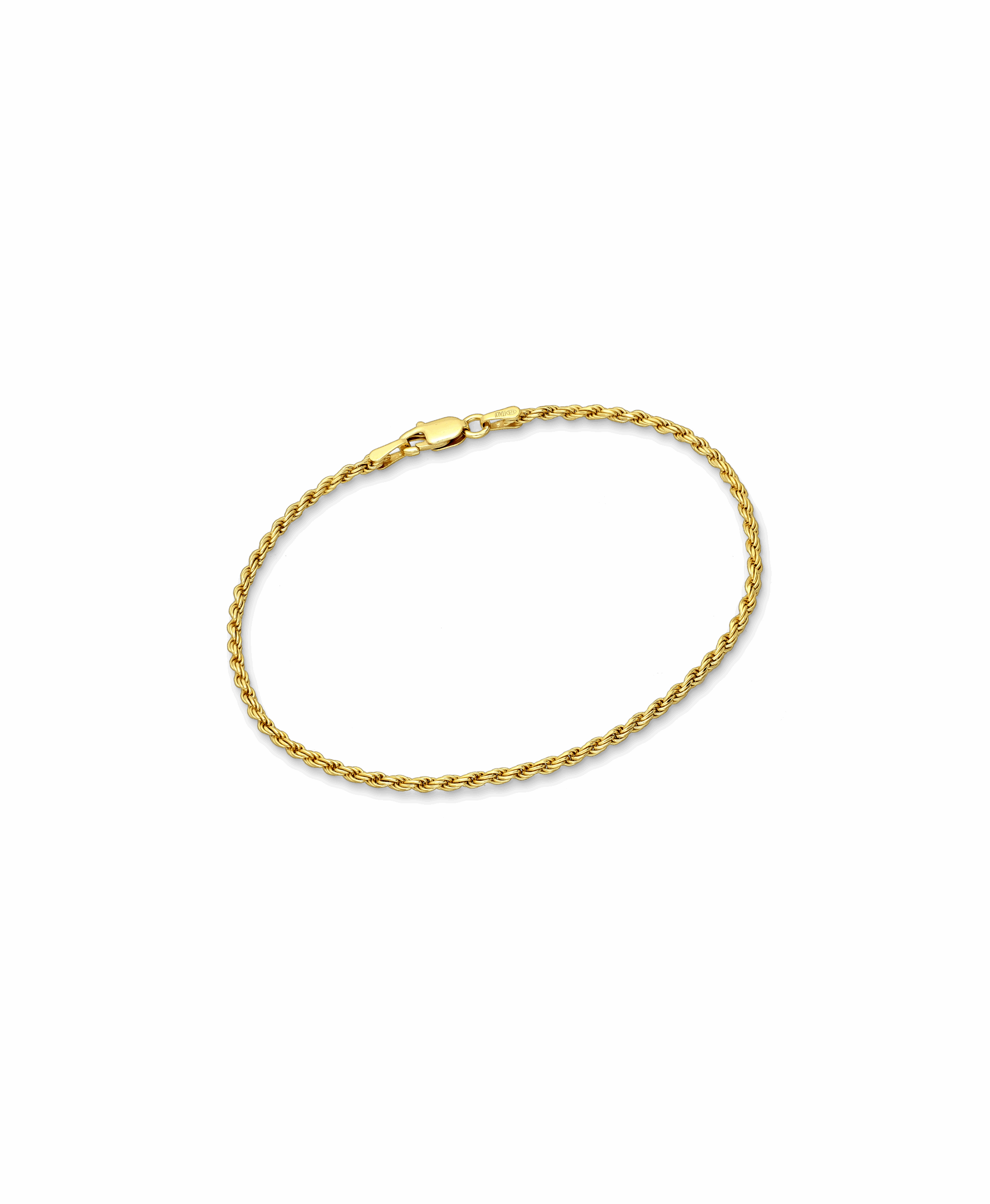 925 Sterling Silver Rope Bracelet, Plated with 0.5 Micron 18k Yellow Gold 1.8mm