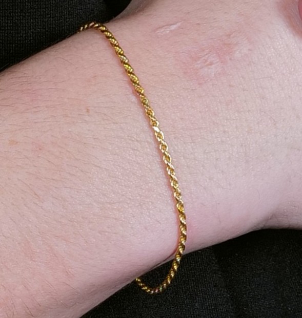 925 Sterling Silver Rope Bracelet, Plated with 0.5 Micron 18k Yellow Gold 1.8mm - Afbeelding 3